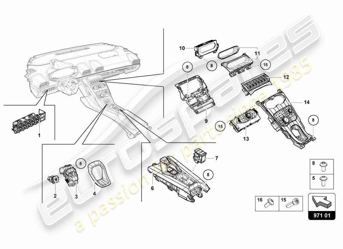 lamborghini performante coupe (2019) multiple switch part diagram