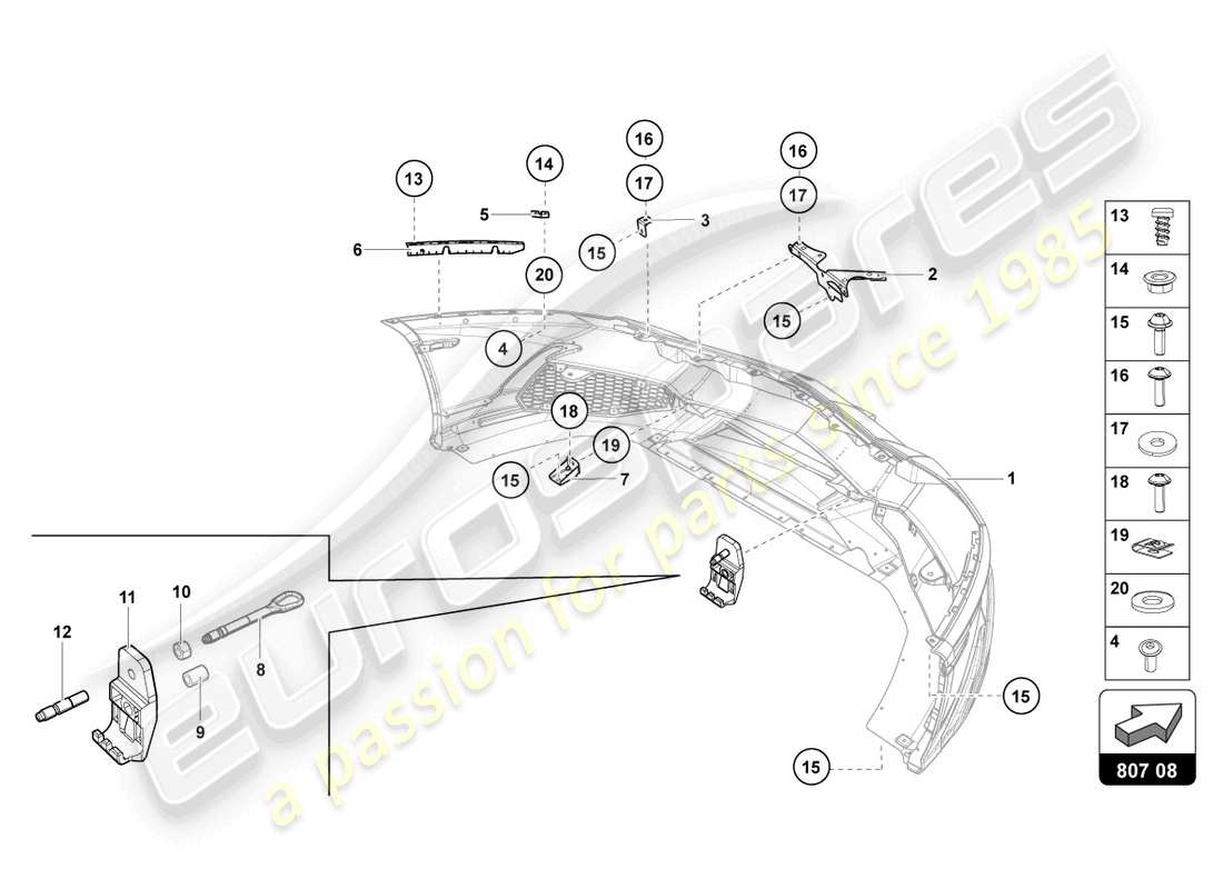 lamborghini lp720-4 roadster 50 (2015) bumper, complete part diagram