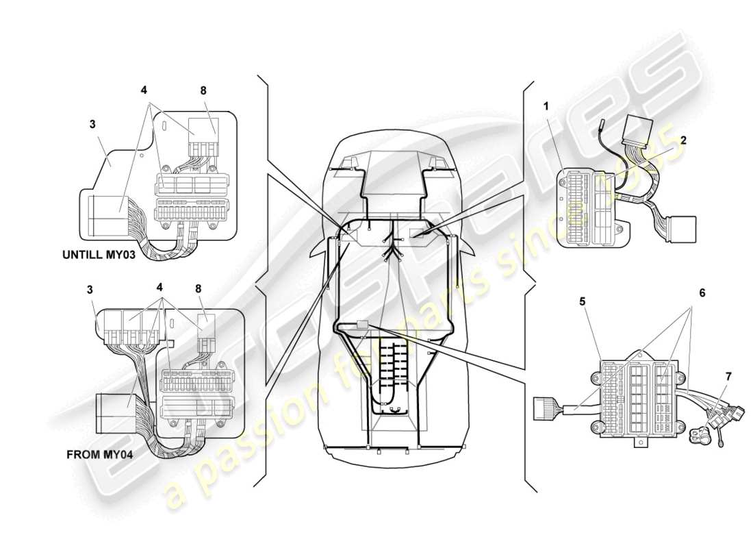 lamborghini murcielago coupe (2002) central electrics part diagram