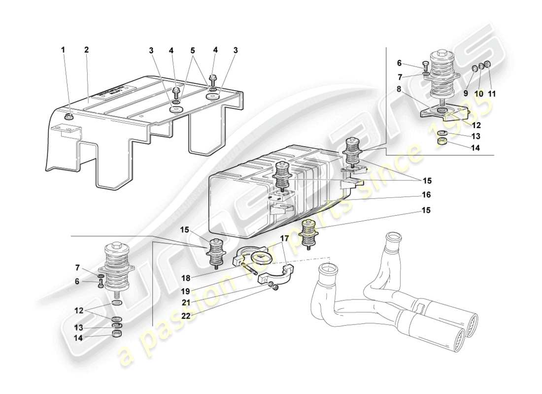 lamborghini murcielago coupe (2002) rear silencer part diagram