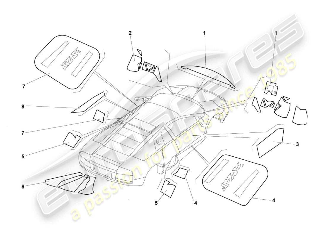 lamborghini murcielago coupe (2004) flame protection rhd part diagram