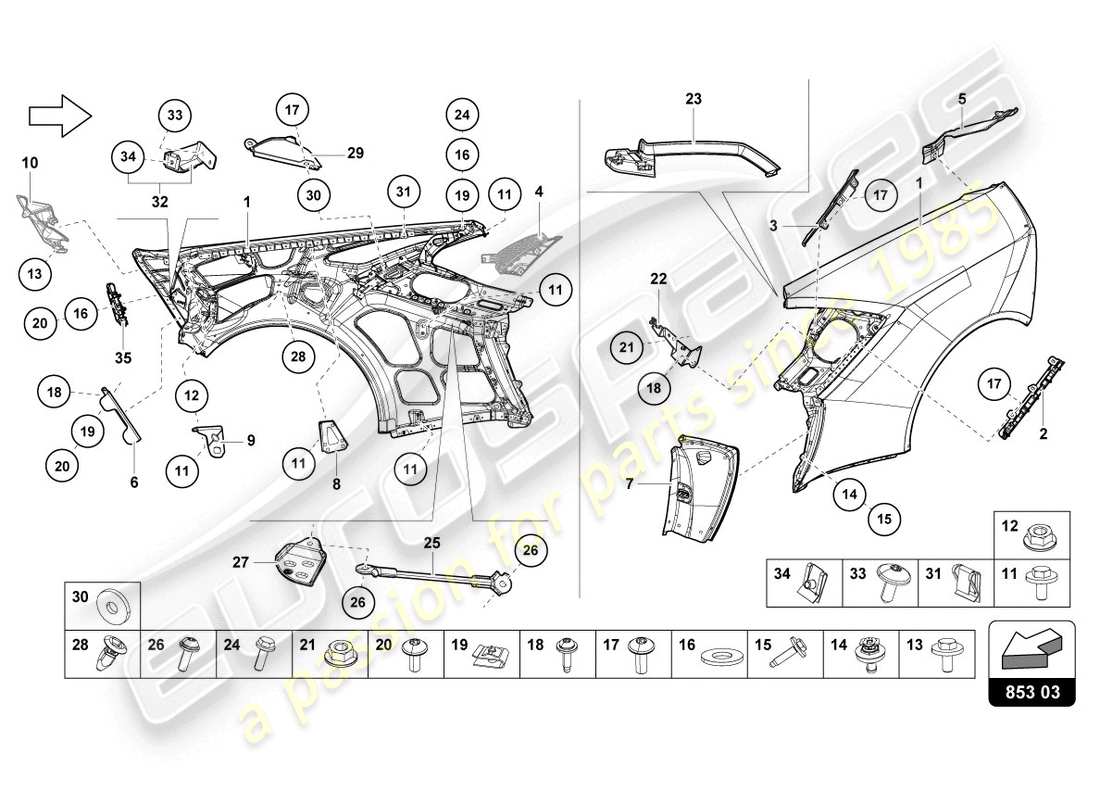 lamborghini evo coupe 2wd (2020) wing part diagram