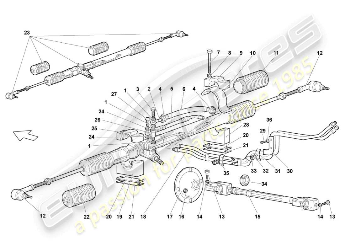 lamborghini murcielago coupe (2006) steering gear part diagram