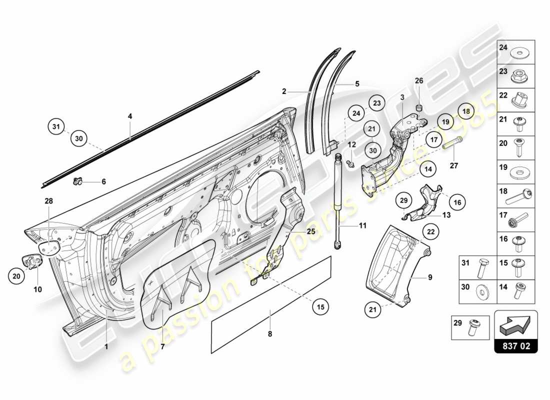 lamborghini centenario coupe (2017) driver and passenger door part diagram