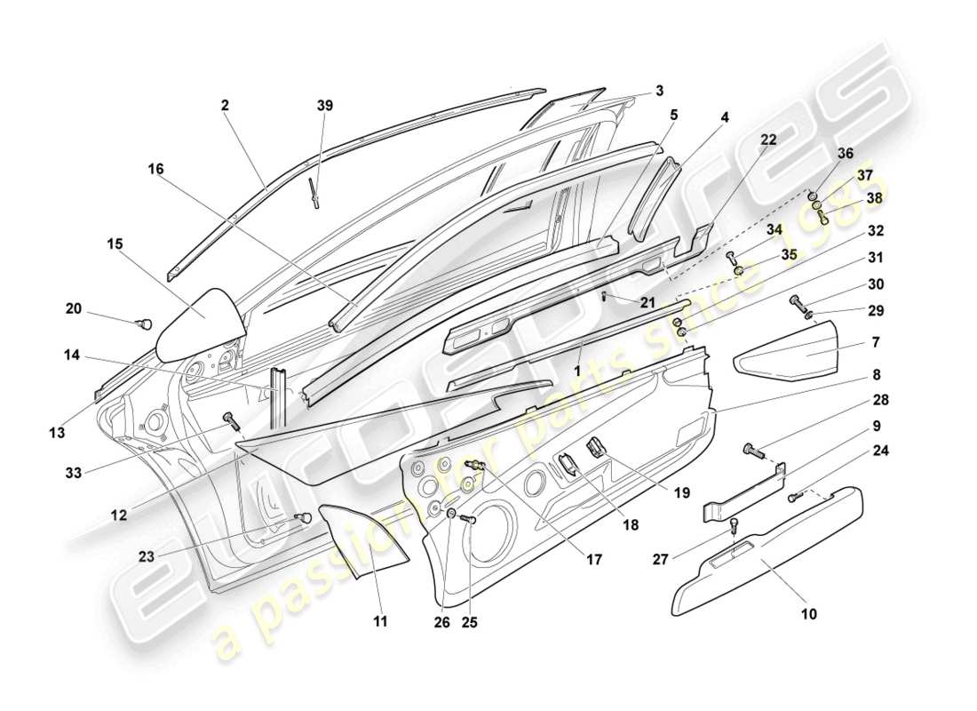 lamborghini murcielago coupe (2004) window guide part diagram