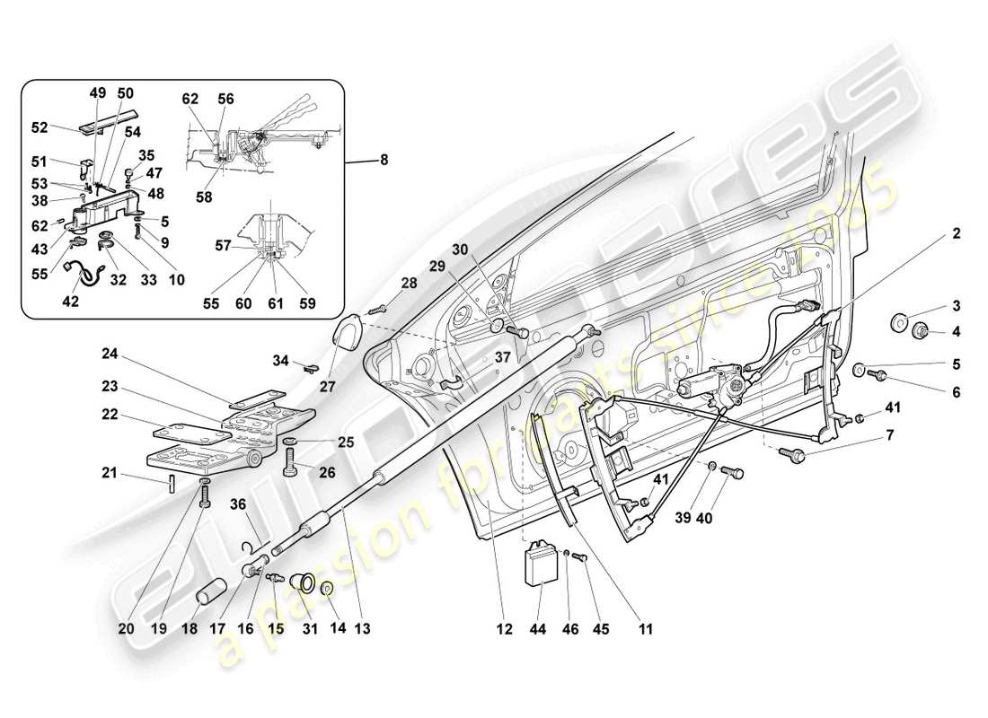 lamborghini murcielago coupe (2002) window regulator part diagram