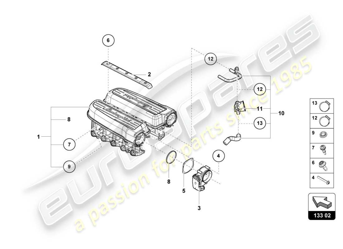 lamborghini lp610-4 spyder (2017) intake manifold part diagram