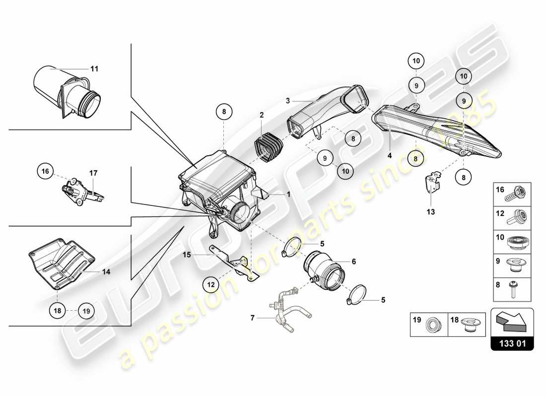 lamborghini lp600-4 zhong coupe (2016) air filter housing part diagram