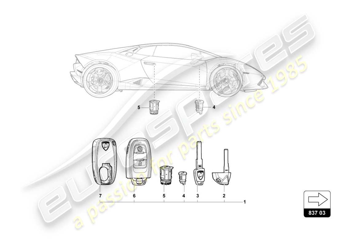 lamborghini lp610-4 spyder (2018) lock with keys part diagram