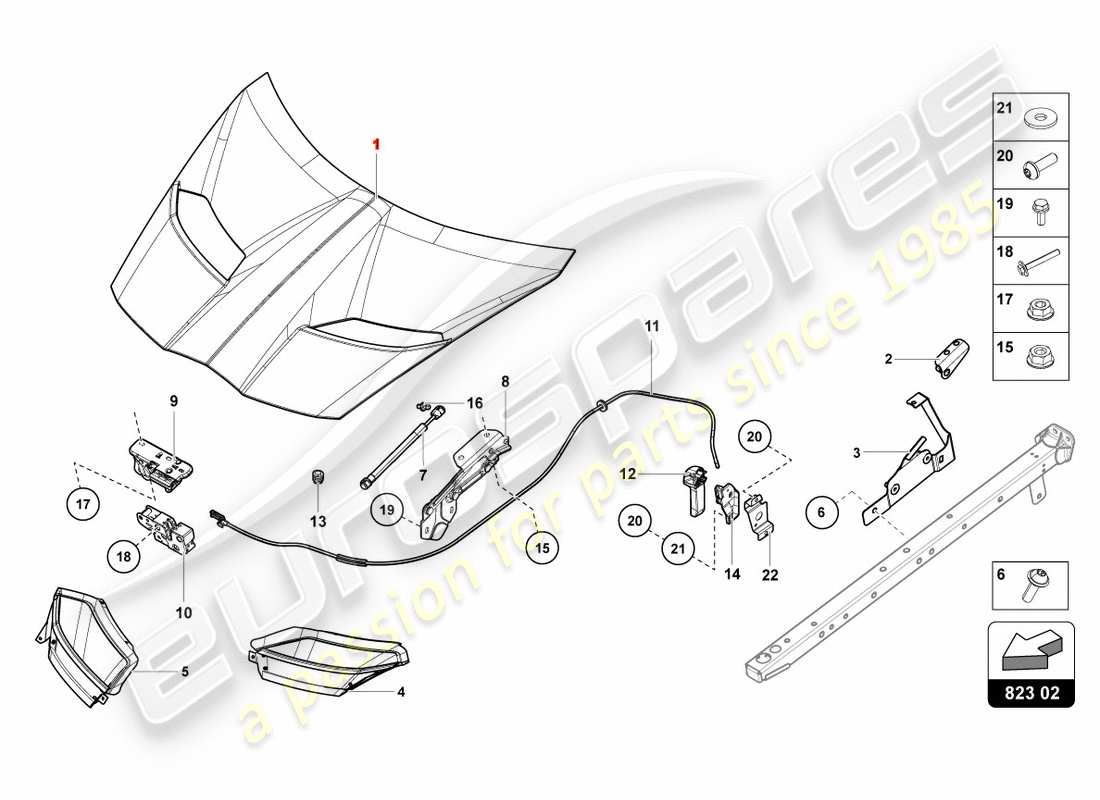 lamborghini centenario roadster (2017) bonnet part diagram