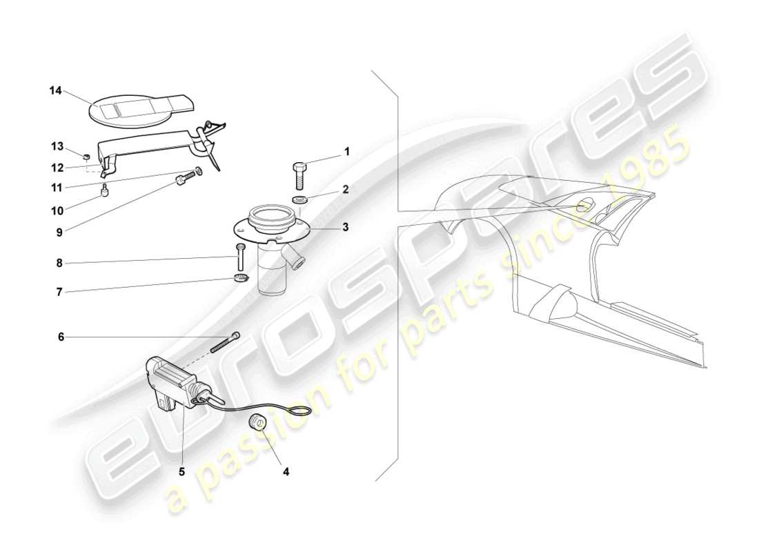 lamborghini murcielago coupe (2002) fuel filler flap part diagram