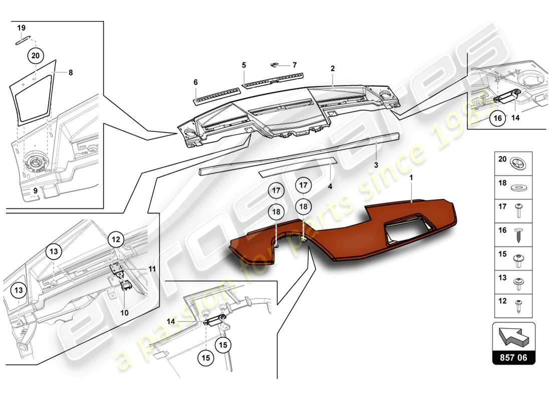 lamborghini lp720-4 coupe 50 (2014) instrument panel part diagram