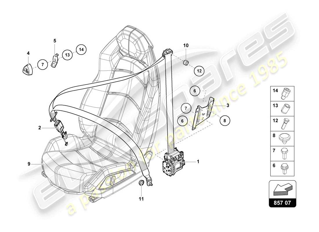 lamborghini lp720-4 coupe 50 (2014) 3-point safety belt with warning contact part diagram