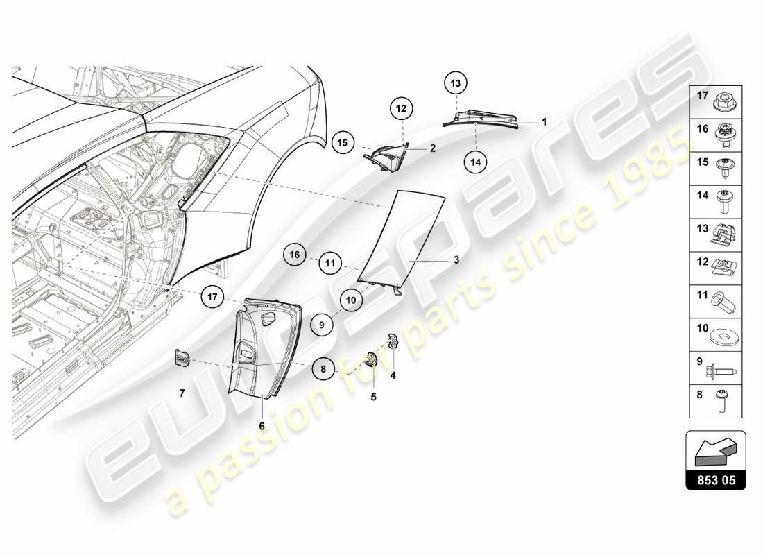 lamborghini performante coupe (2018) cover plate for side member part diagram