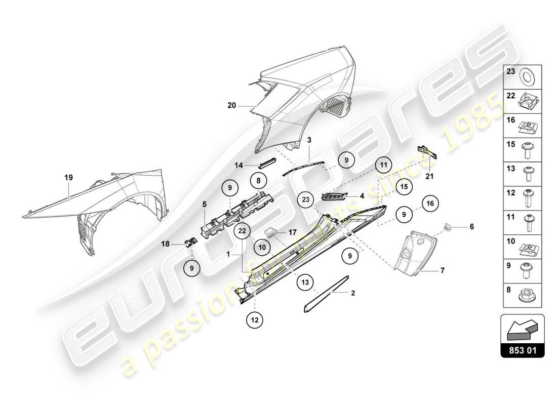 lamborghini lp610-4 coupe (2019) lower external side member for wheel housing part diagram