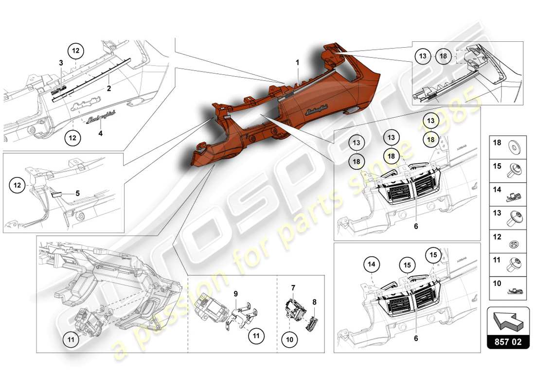 lamborghini lp720-4 coupe 50 (2014) instrument panel part diagram