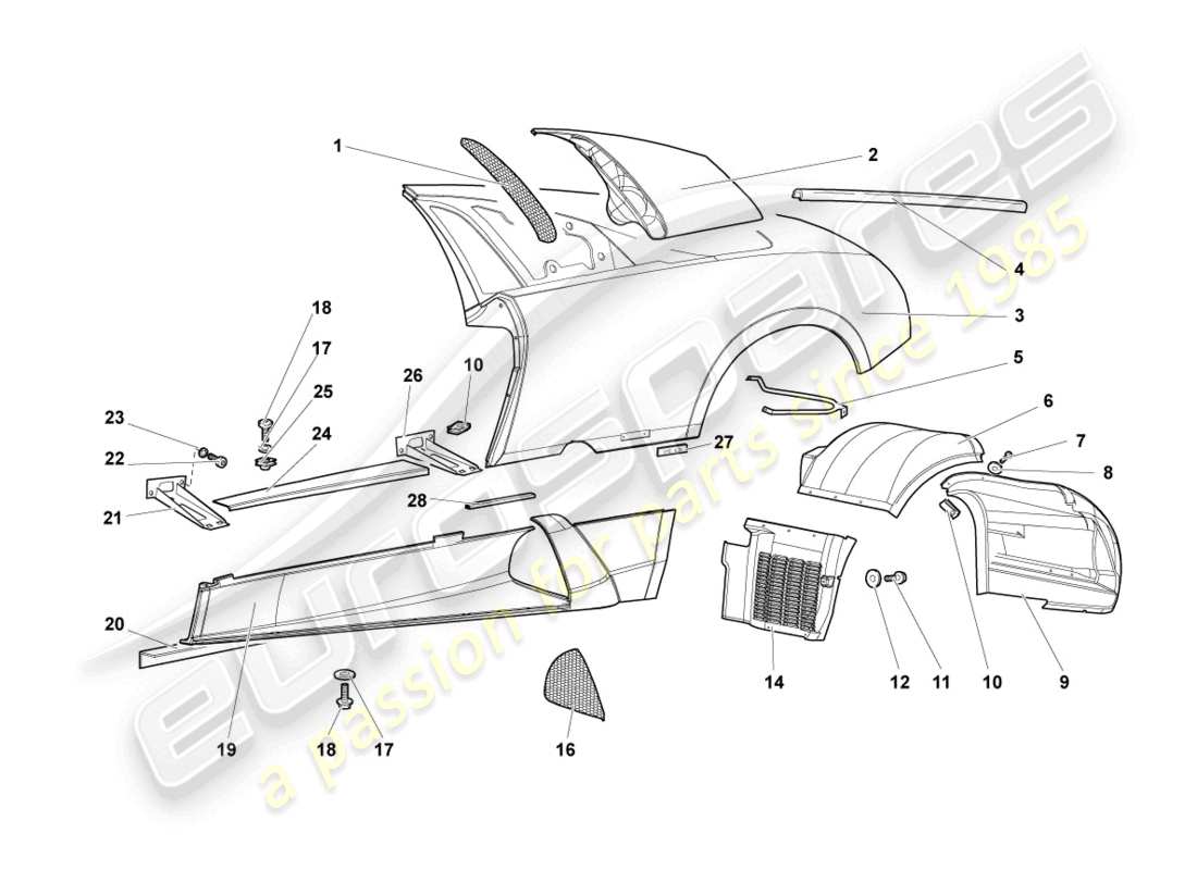 lamborghini murcielago coupe (2004) side member left part diagram