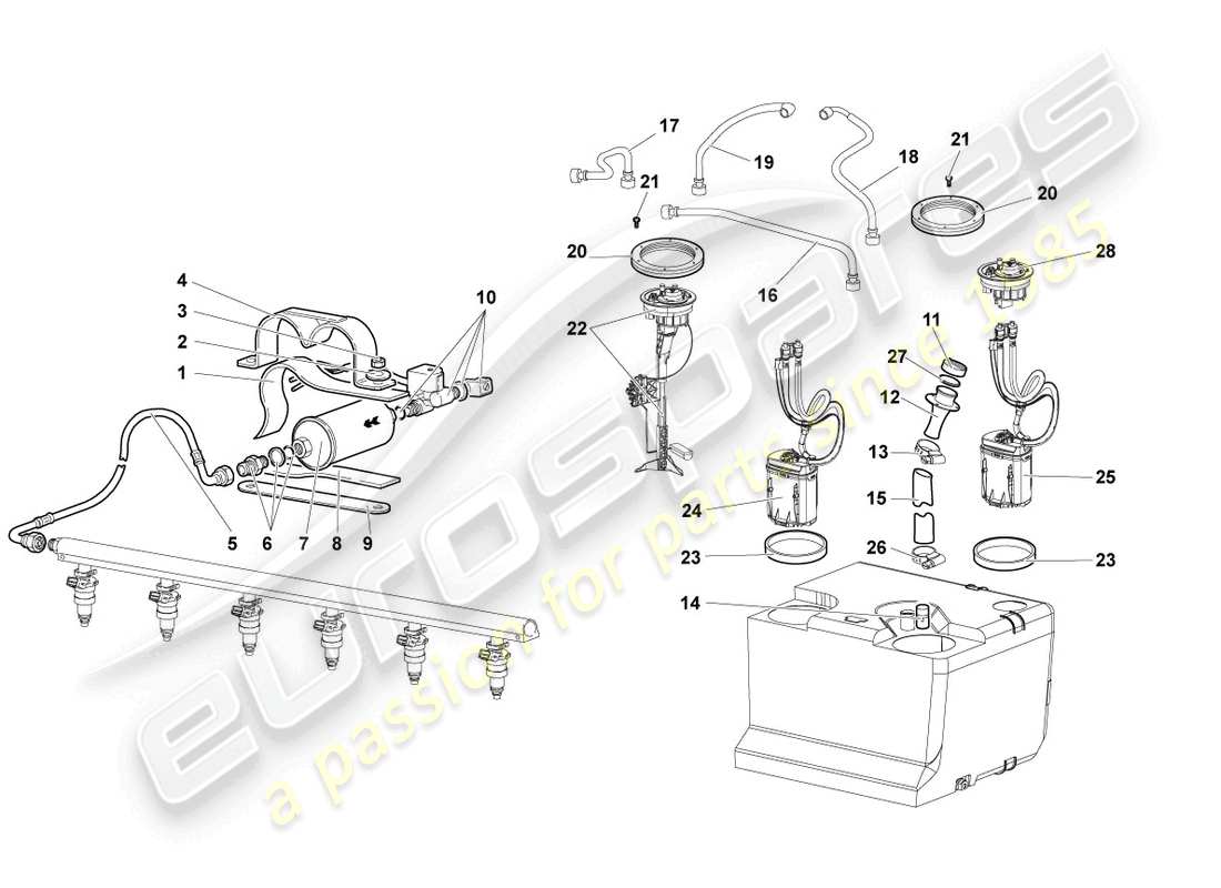 lamborghini murcielago coupe (2006) fuel line with breather pipe part diagram