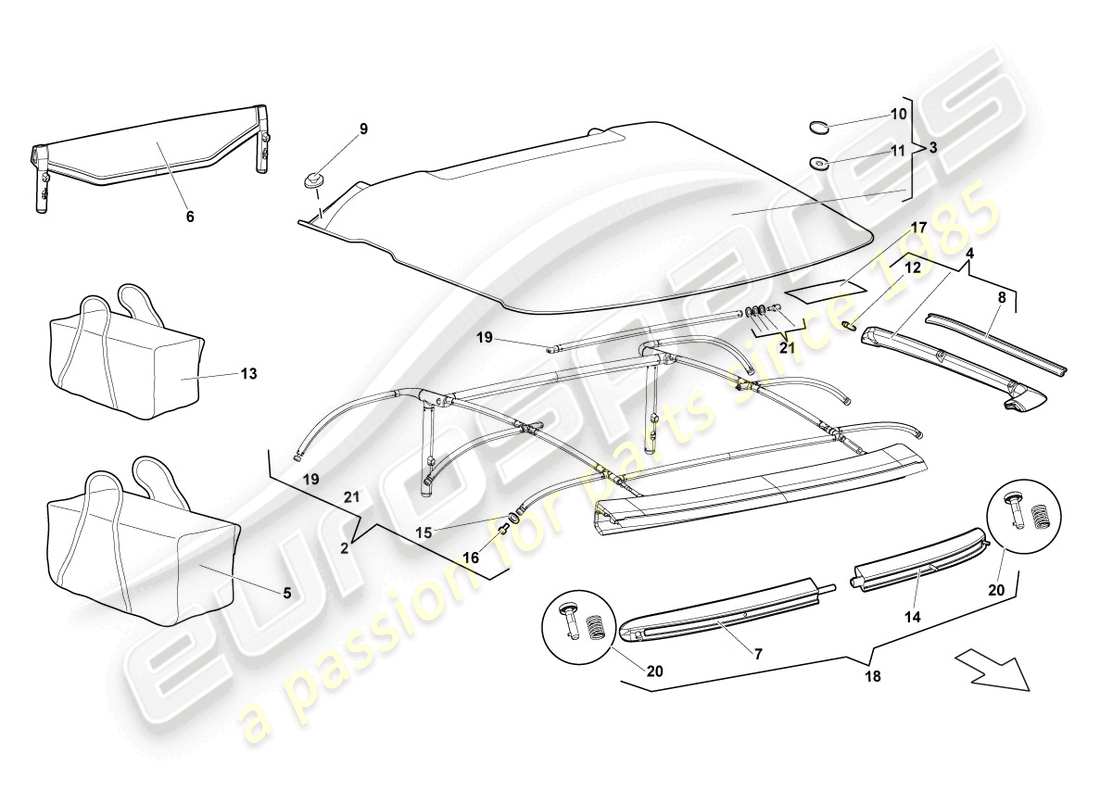 lamborghini murcielago roadster (2005) cover - top part diagram