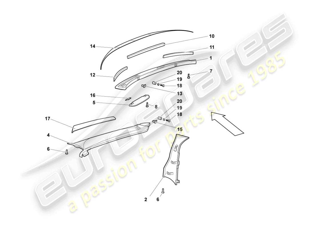 lamborghini murcielago roadster (2005) sound absorbers part diagram