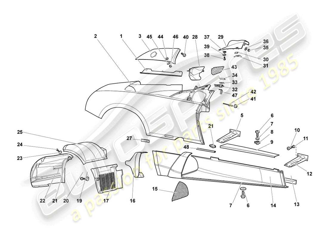 lamborghini murcielago roadster (2005) side member right part diagram