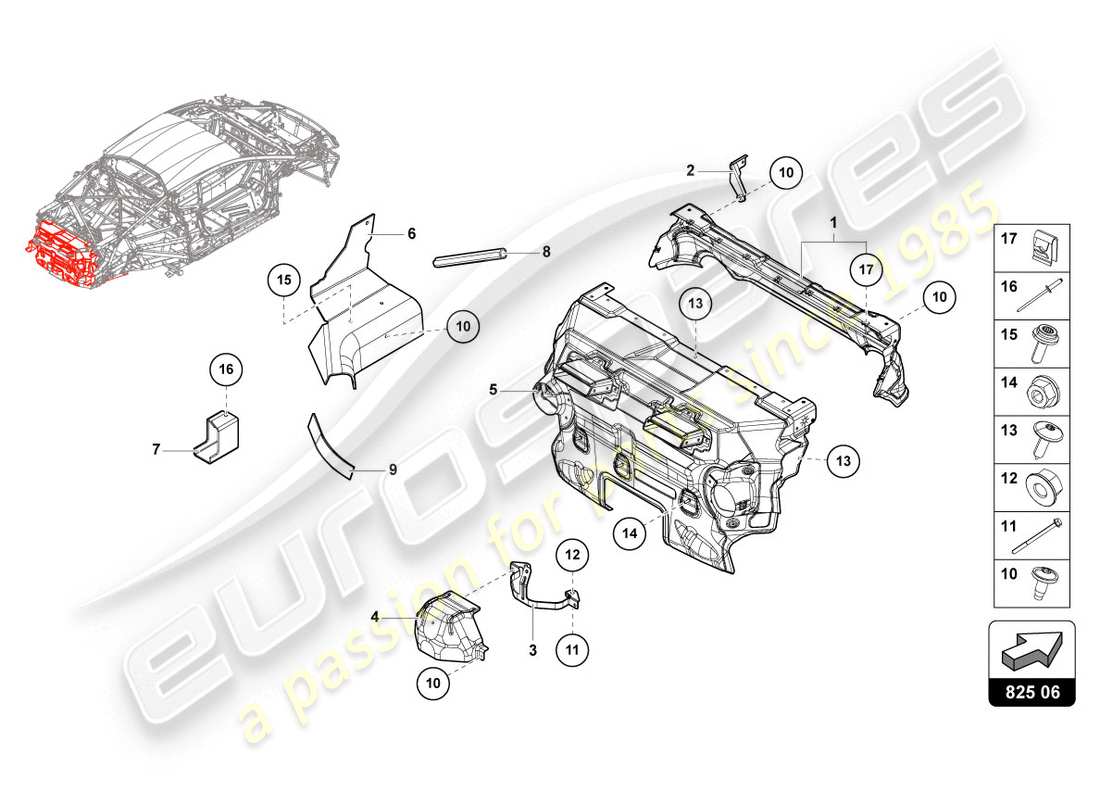 lamborghini evo spyder (2020) heat shield part diagram