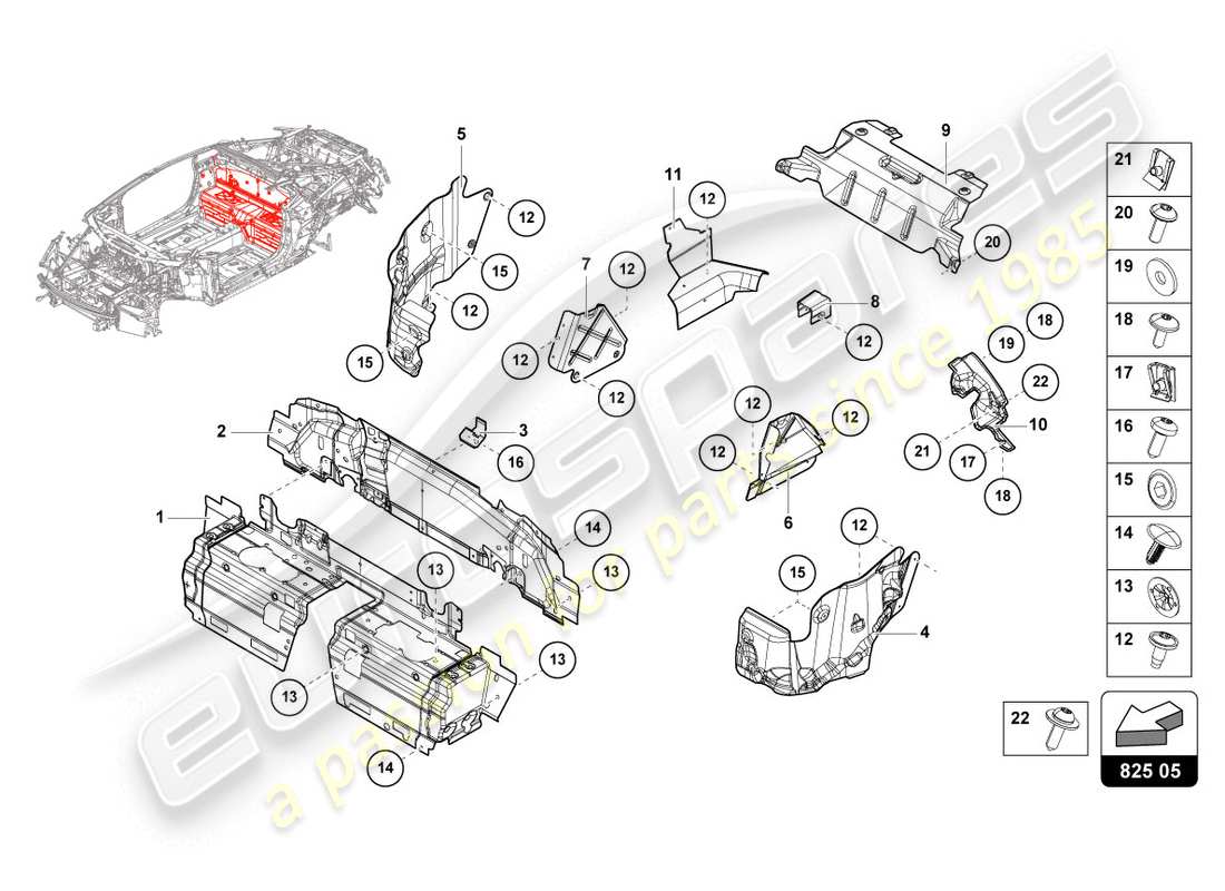 lamborghini evo spyder 2wd (2020) heat shield part diagram