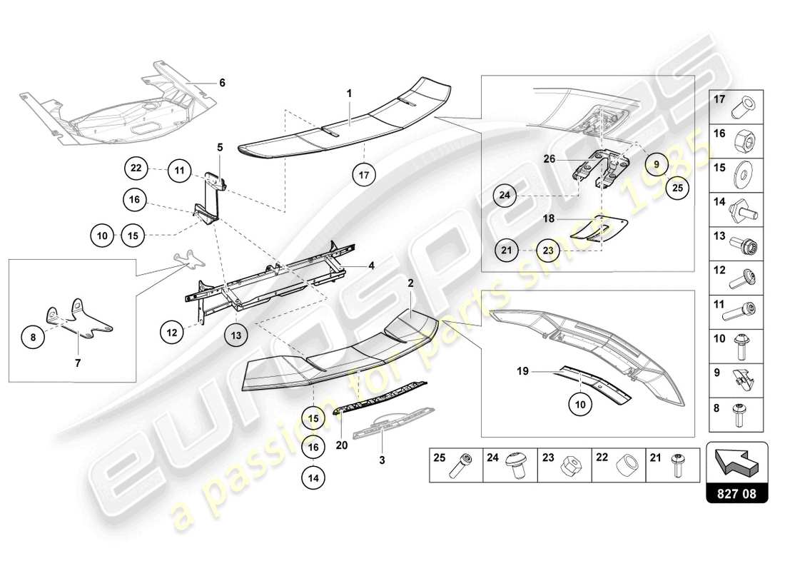 lamborghini lp750-4 sv coupe (2016) rear spoiler part diagram