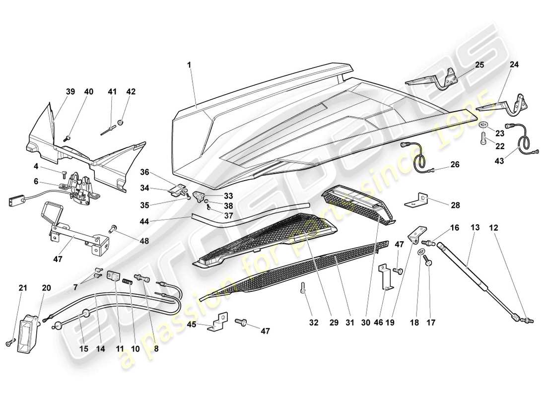 lamborghini murcielago roadster (2005) flap for engine cover part diagram