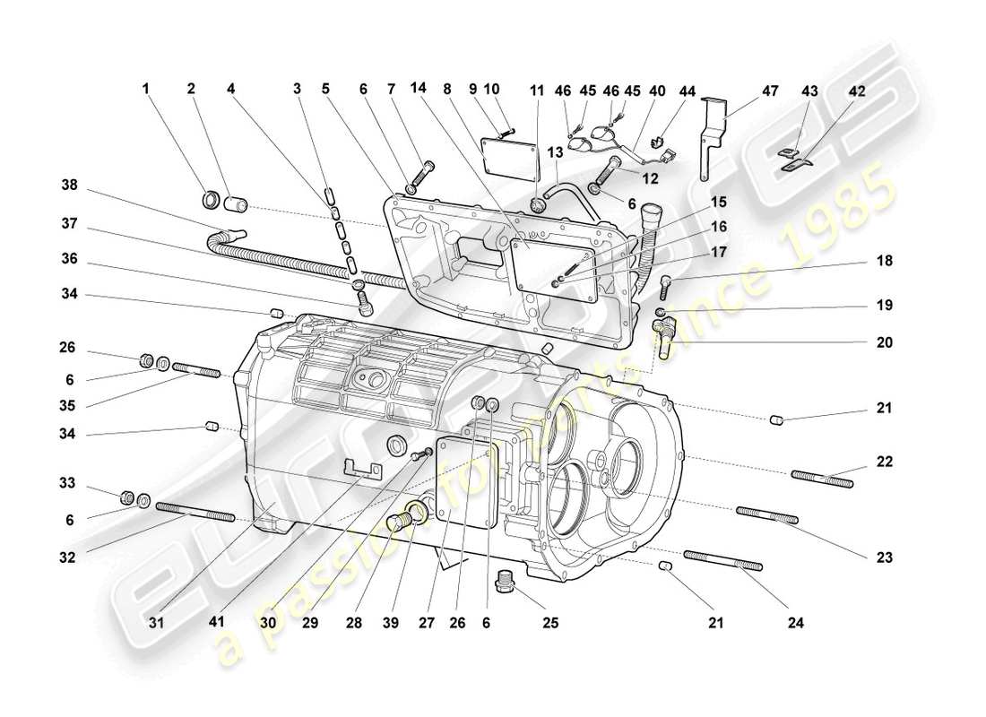 lamborghini murcielago coupe (2002) gearbox housing and attachments part diagram