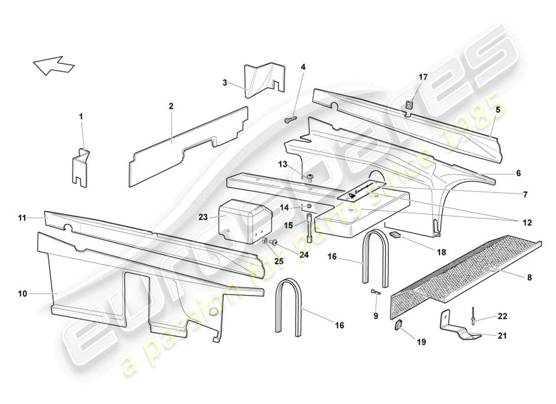 lamborghini murcielago coupe (2004) sound absorbers part diagram