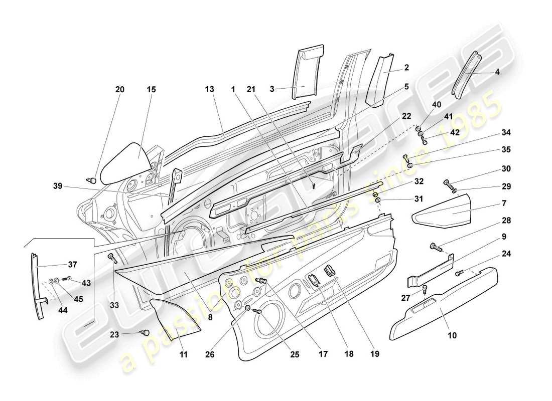 lamborghini murcielago roadster (2005) window guide part diagram