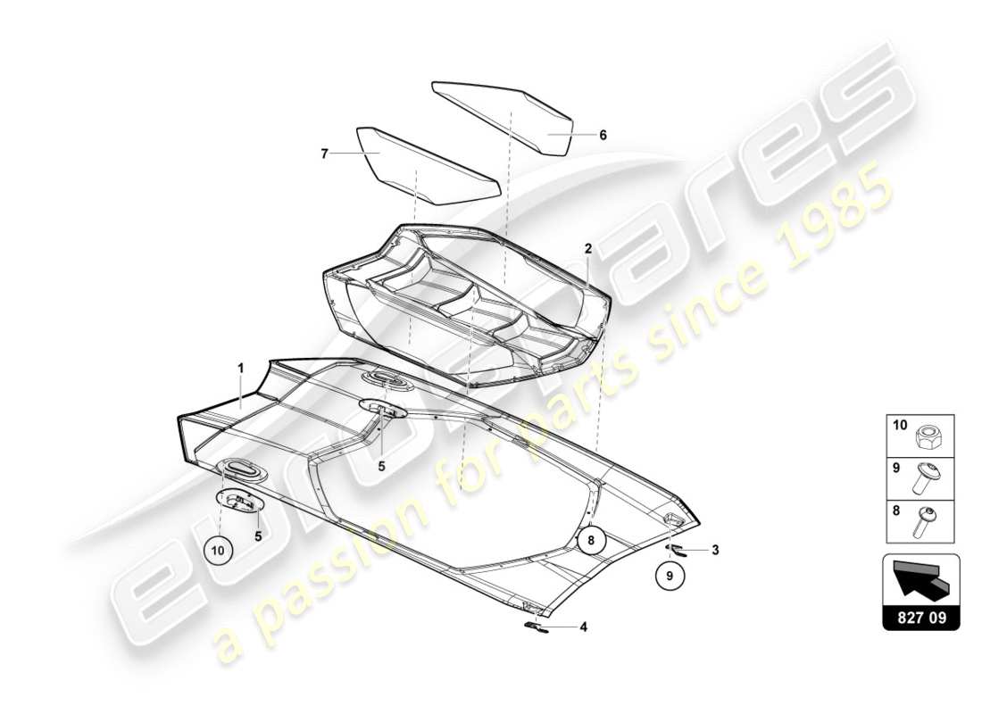 lamborghini centenario coupe (2017) engine cover with insp. cover part diagram