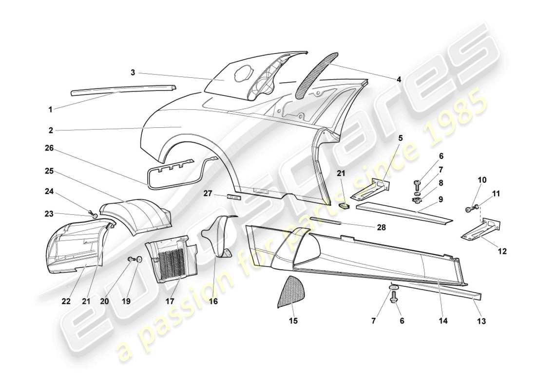 lamborghini murcielago coupe (2004) side member right part diagram