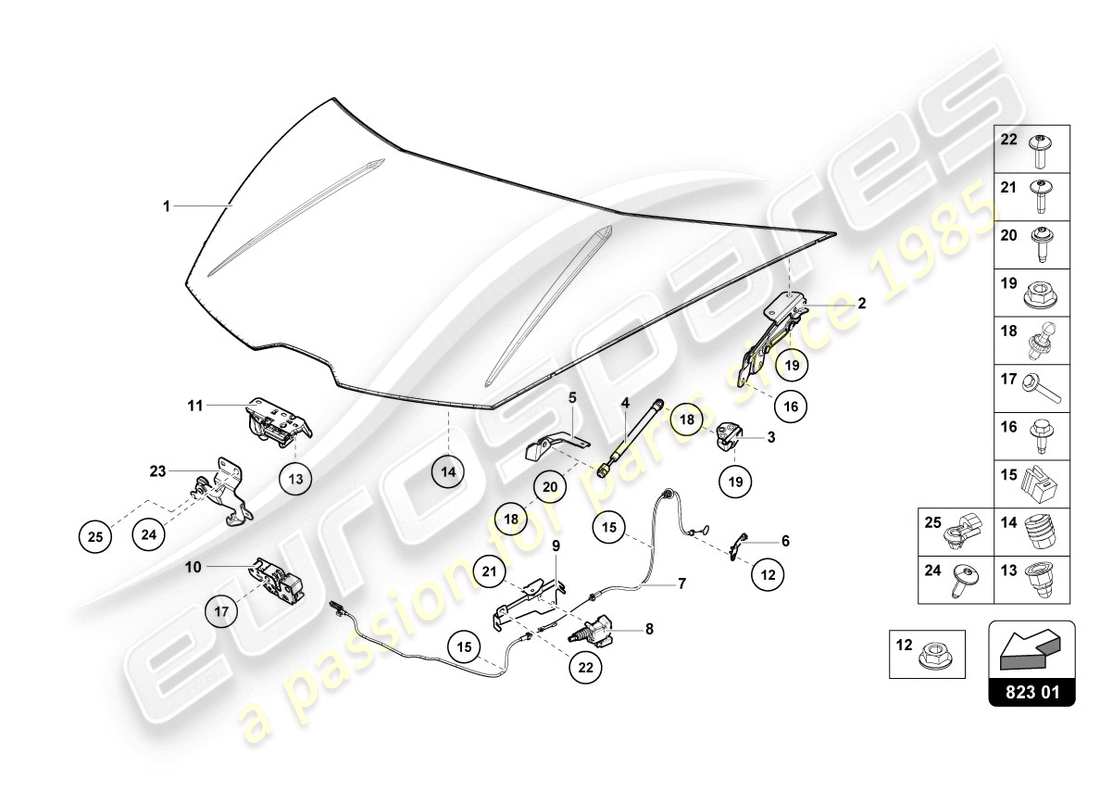 lamborghini lp610-4 coupe (2019) bonnet part diagram