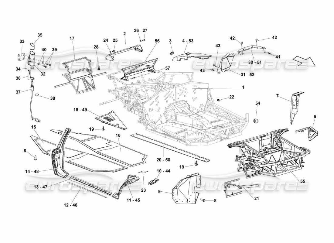 lamborghini murcielago lp670 frame elements part diagram