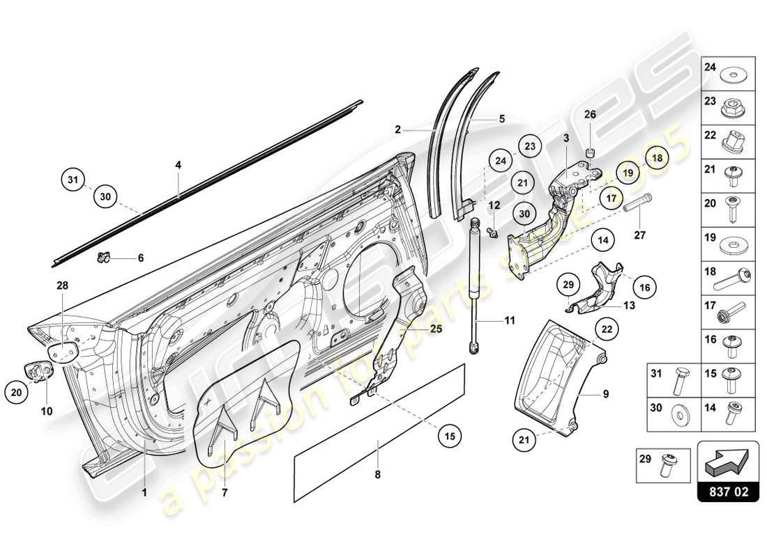 lamborghini lp720-4 coupe 50 (2014) driver and passenger door part diagram