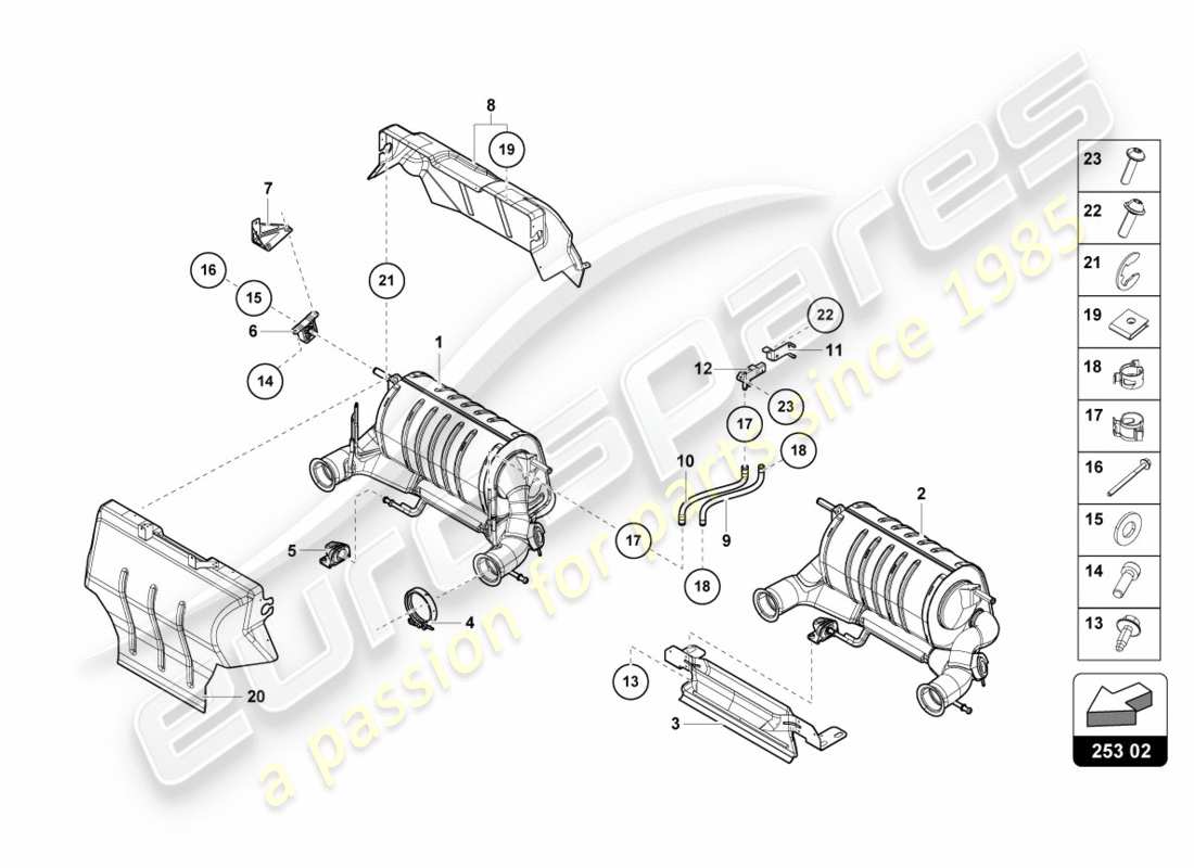 lamborghini centenario roadster (2017) silencer with catalyst part diagram