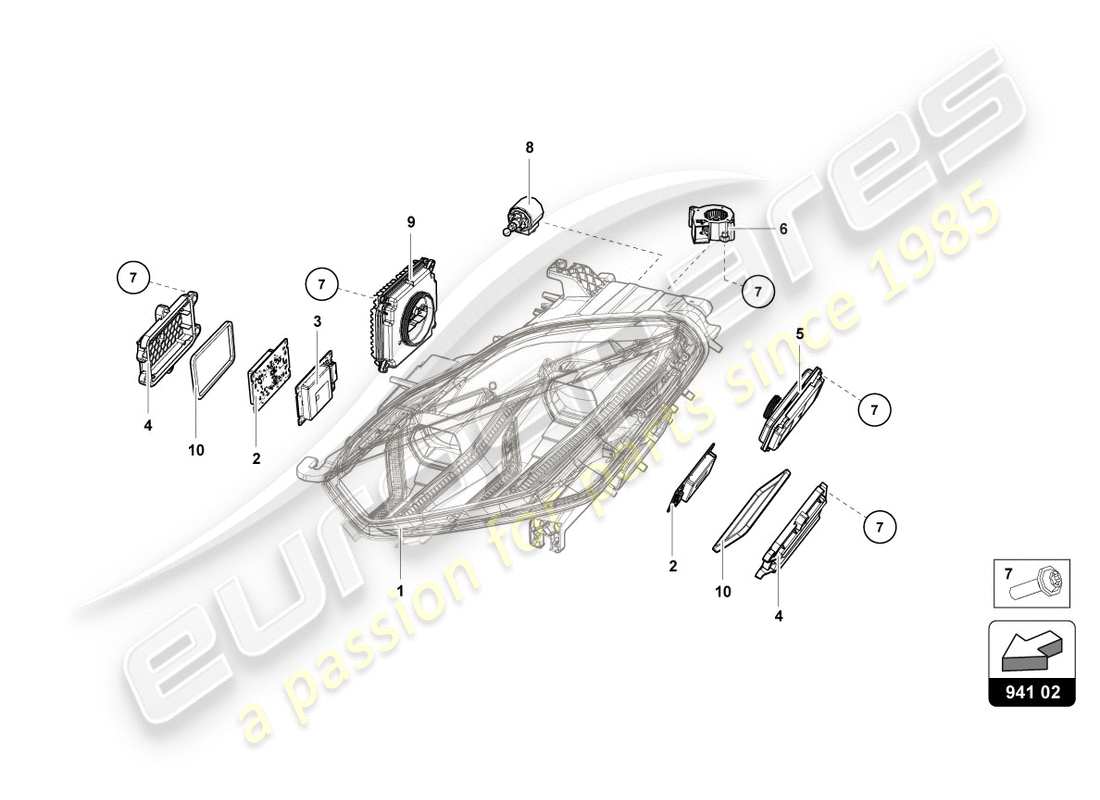 lamborghini performante coupe (2020) lighting system front part diagram