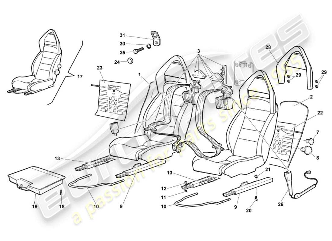 lamborghini murcielago roadster (2005) seat, complete part diagram