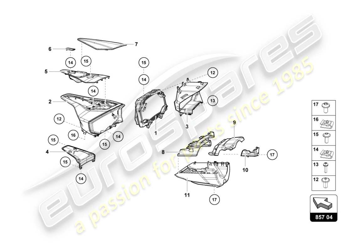 lamborghini lp610-4 spyder (2018) instrument housing for rev counter and daily distance recorder part diagram