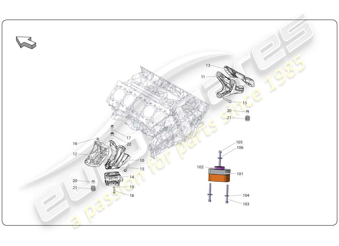 lamborghini super trofeo (2009-2014) engine mounting part diagram