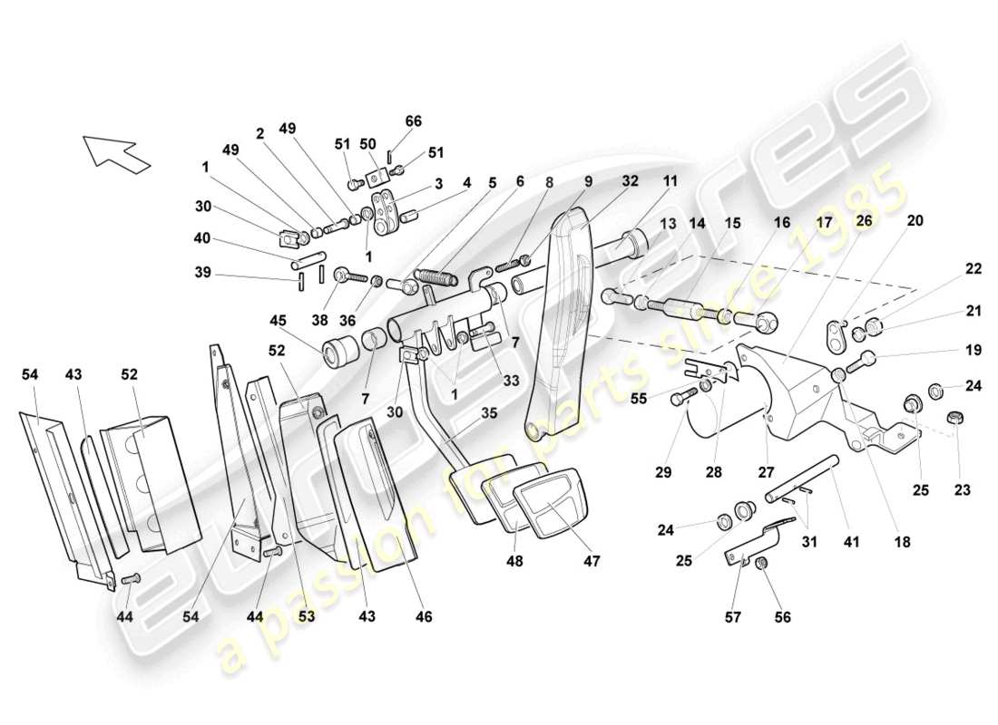 lamborghini murcielago coupe (2004) brake and accel. lever mech. part diagram