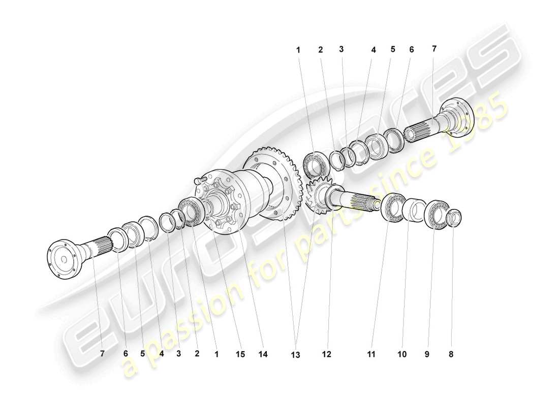 lamborghini murcielago coupe (2006) differential with crown wheel and pinion front part diagram