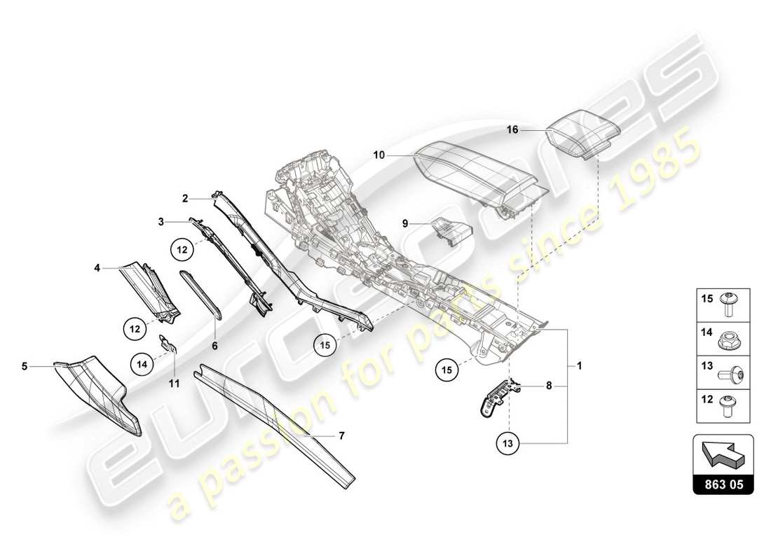 lamborghini evo coupe 2wd (2020) tunnel trim part diagram