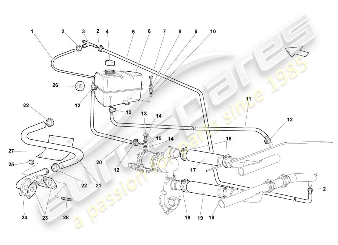 lamborghini murcielago coupe (2005) coolant cooling system part diagram