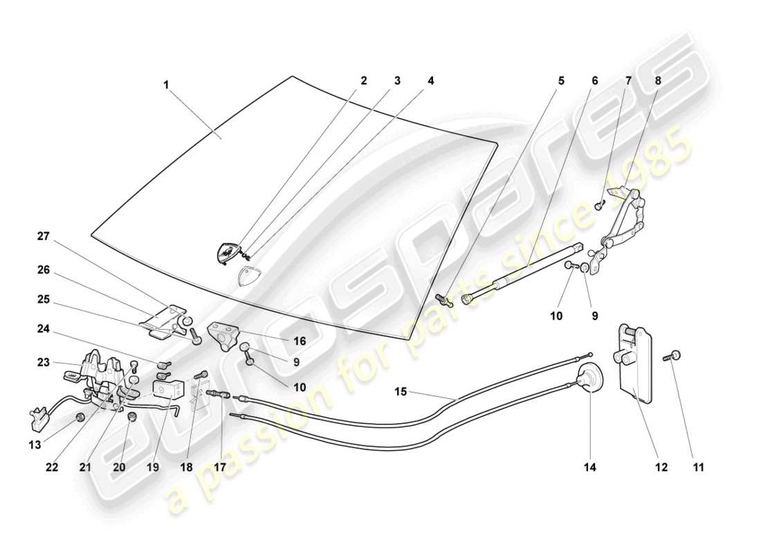 lamborghini murcielago coupe (2005) bonnet part diagram