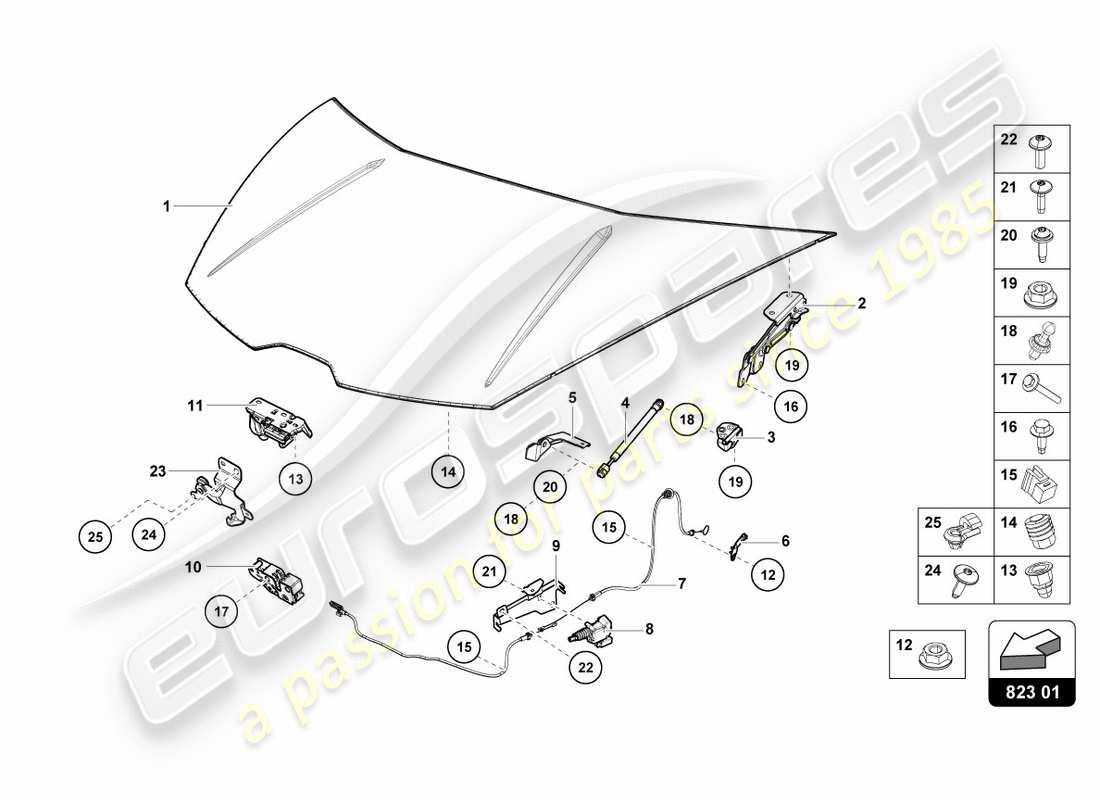 lamborghini performante coupe (2020) bonnet part diagram