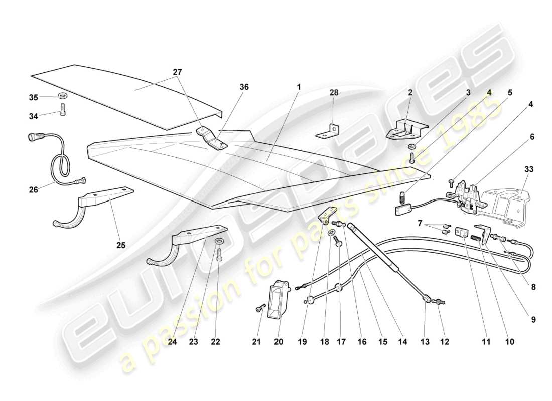 lamborghini murcielago coupe (2005) flap for engine cover part diagram