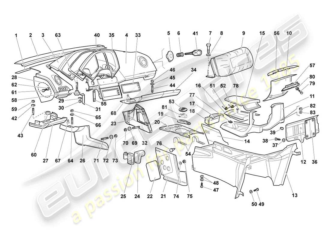 lamborghini murcielago coupe (2005) dashboard part diagram